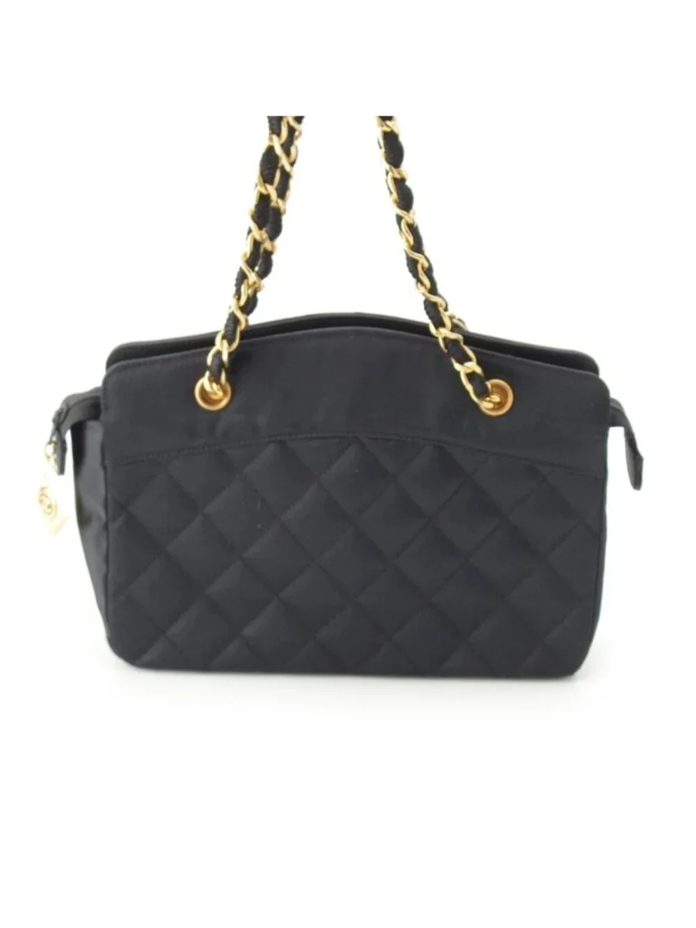 Chanel Quilted Satin Chain Shoulder Bag Black